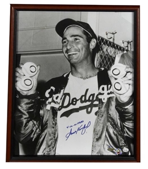 Sandy Koufax Signed & Inscribed 4 x no Hitter LE # 18/32 BW 16x20 Photo Framed